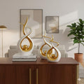 Querro Modern Abstract Ceramic Statue - Elegant White & Gold Decor for Home Living Room, Dining Table Centerpiece & Office Shelf | Luxury Aesthetic Sculpture (Large) - size: Large