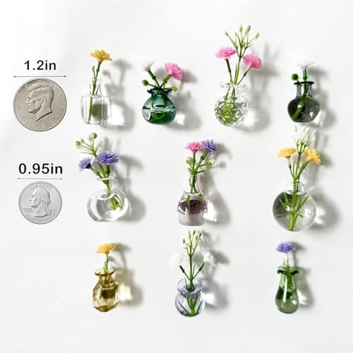 20pcs Cute Mini Vase Magnets for Fridge, Tiny Magnetic Flower Glass Vases Refrigerator Accessories, Funny Aesthetic Plant Pot Magnets for Locker Office Kitchen Decoration (10pcs) - color: 10pcs