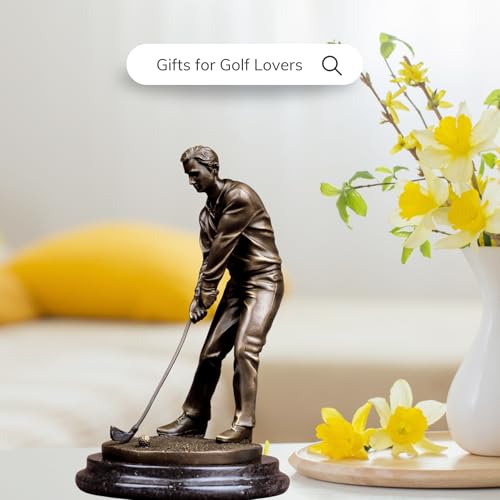9.1'' Bronze Golf Putting Statue, Handcrafted Golfer Figurine Sculpture with Marble Base, Classic Sports Art Collectible for Home Office Decor and Golf Enthusiasts Gift - size: 9.1" Man