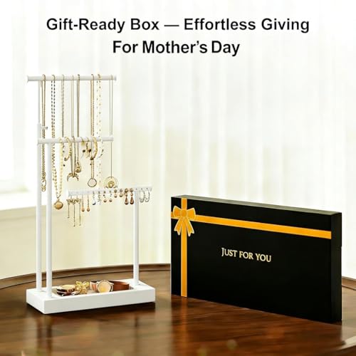 SRIWATANA Jewelry Organizer Stand, Extra Tall Jewelry Display Necklace Holder, Gift Idea (White) - color: white