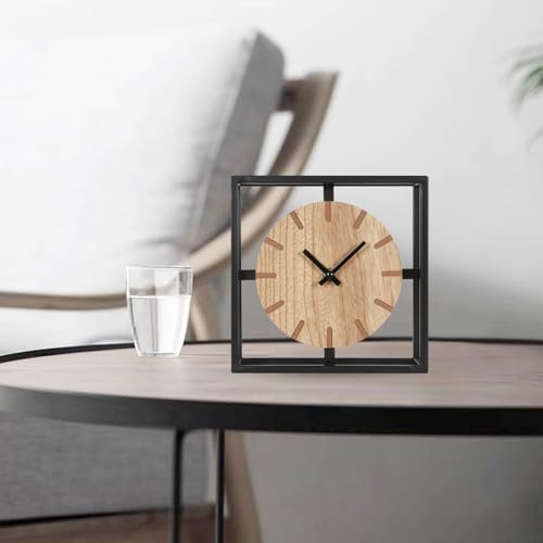 Vintage Black Table Clock on Stand, Decorative Desk and Shelf Clock, Rustic Mantel Clock Farmhouse Clock Non-Ticking