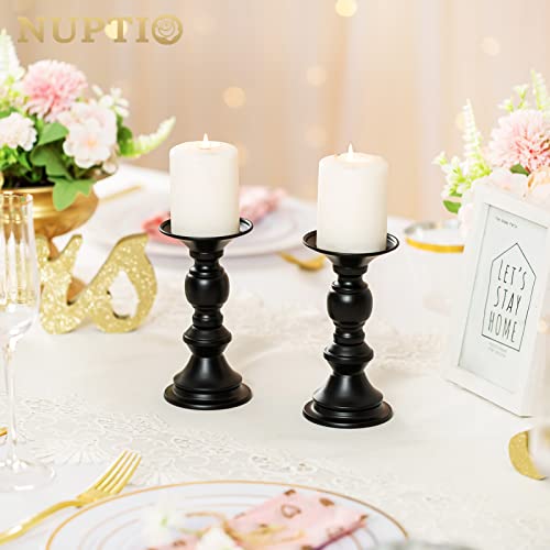 Nuptio 10 Pcs Black Candle Holders for Pillar Candles, Metal Candle Holder for 50mm Candles, Pillar Candle Holder Centerpieces for Wedding Anniversary Housewarming Christmas Party Tables - color: Black, size: 10 Pcs
