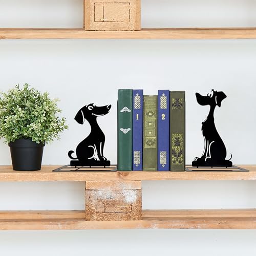 Decorative Dog Bookends for Home and Office Decor - Cartoon Metal Book Ends with Canine Design, Non-Slip Base for Securely Holding Books, Magazines, and Decorative Accents on Shelves and Desks