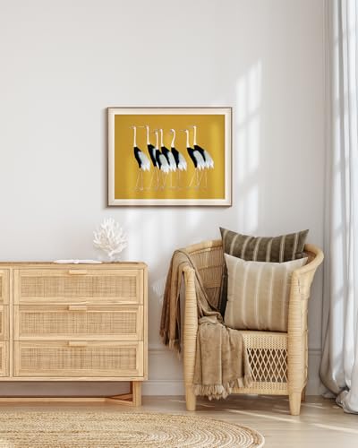 VIYYIEA Framed Wall Art for Living Room, Cranes Canvas Prints, Vintage Home Decor, Animals Painting Picture, Bathroom Wall Decor Gifts for Friends or Family - 20L x 16W - color: Animals-【Seven Cranes】, size: 20"L x 16"W