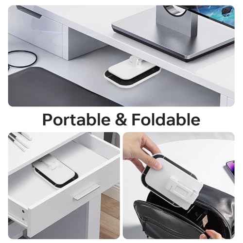 Foldable Phone Stand for Desk - Adjustable Height & Angle Cell Phone Holder, Portable Tablet Stand with Anti-Slip Base for Home, Office, and Travel, Compatible with iPhone & All 4-11" Devices (White) - color: White