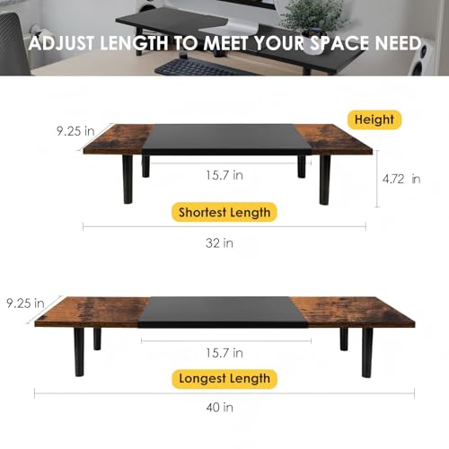 Across-Star Dual-Monitor-Stand-Riser-For-Desk Adjustable Length 32-40 Inch，Large Desktop Computer Monitor Riser For 2 Screens，Desk Shelf Organizer Riser Stand For Computer/Laptop/PC/Printer/TV Black - color: Rustic Brown, size: 32-40‘’ L*9.25‘’D*4.72‘’H