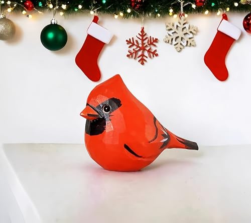 Handmade Wooden Red Cardinal Figurines, Hand-Painted Male Cardinal Birds, Decorative Wood Bird Sculptures for Home Décor, Christmas Ornaments & Unique Gifts for Bird Lovers - color: Red