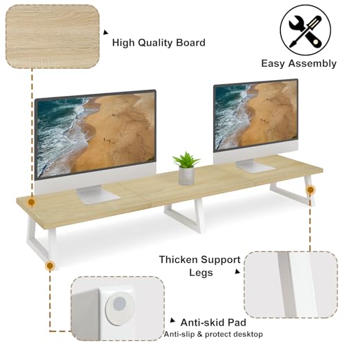 TEAMIX Large Dual Monitor Riser - Wood & Steel Desk Organization - Maple, 42 inch - color: Maple