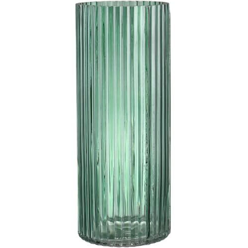 Green Glass Vase, Glass Flower Vase, Ribbed Glass Vase, Green Vase, Tall Cylinder Glass Vases for Centerpieces, Living Room, Bedroom, Dining Table, Office, Wedding, Bookshelf, 12 Inches - color: Green, size: 12''