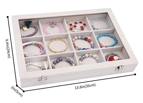 Stratalife Jewelry Organizer Bracelet Organizer Storage Box 12 Grid Stackable Jewelry Tray with Lid Velvet Jewelry Box for Drawer Necklace Bracelet Display Storage Organizer Box (Beige) - color: Beige, size: 12 Grid