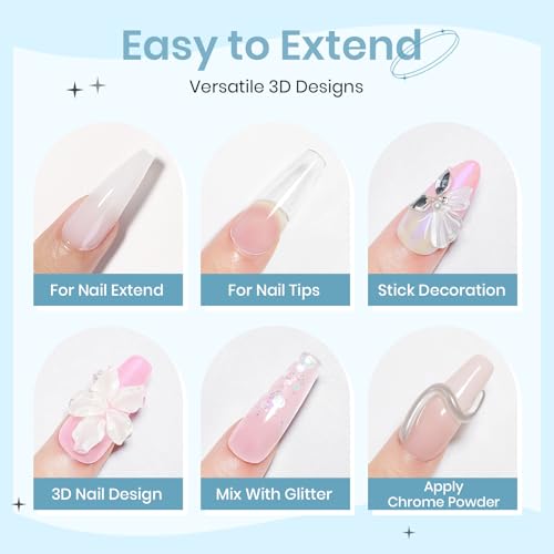 Sculpting Gel for 3D Nail Art Gel Non Stick Hand Solid Builder Hard Gels for Extension Carving Sculpting Beauty Nail Charms for Beginner and Salon DIY - color: Clear&Pink&Nude