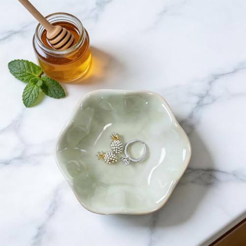Green Lotus Leaf Shape Ring Jewelry Dish Holder,Small Trinket Jewelry Tray,Decorative Jewelry Plate Bowl,Key Bowl,Mothers Day Birthday Engegament Gifts for Women Mom Friends,Ceramic - color: Lotus Green