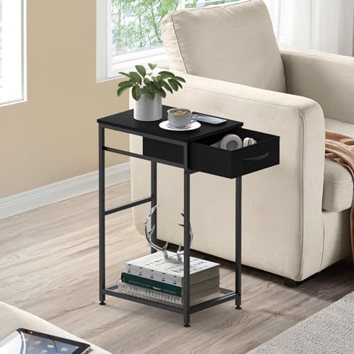 CADUKE 2 Tier PC Stand - Black Computer Tower Stand with Fabric Drawer, Modern Printer Stand with Wheels, Under Desk for Office & Study Room - color: Black