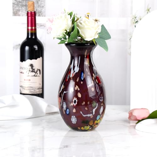 KAMMAK Colored Glass Vase, Beautiful Hand Blown Decorative Vase, Modern Art Vase for Flower Mantle Dining Table Centerpiece, Entryway Living Room Wedding Decoration (JG2052) - style: JG02052