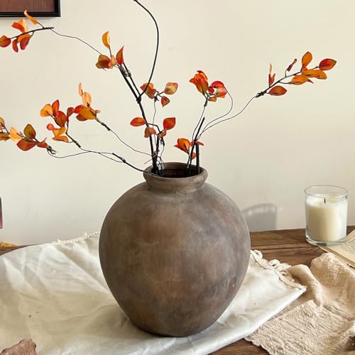 Rustic Ceramic Vase, 7.87 Inch Brown Farmhouse Flower Vases for Home Decor, Handmade Pottery Vase for Centerpieces & Table Decorations, Living Room & Entryway Decor - color: Brown