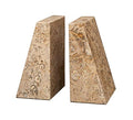 Modern Wedge Marble Bookends – Hand Carved, Polished Stone Bookends w/Non-Slip Rubber Pads – Lightweight & Compact Decorative Bookends (Fossil Stone) - color: Fossil Stone
