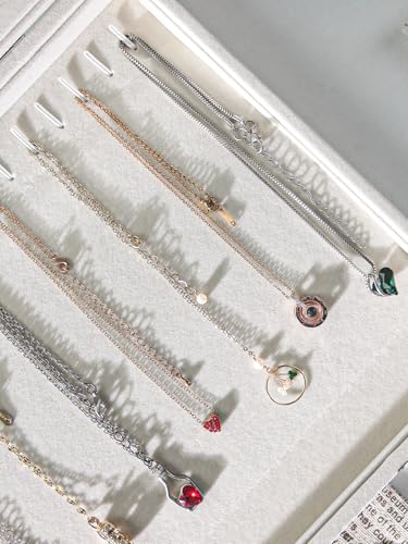 Coward 20 Hooks Necklace Organizer Jewelry Box, Dustproof Necklace Display Holder Case, Beige Velvet Necklace Display Tray Case with Transparent Glass Lid for Women Girls - color: Beige Velvet, size: Necklace Box