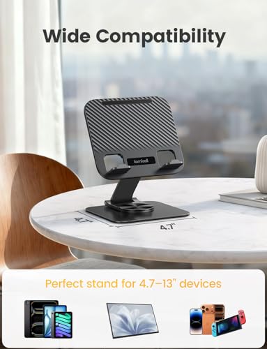 Lamicall Adjustable iPad Stand for Desk - [Ultra-Slim Foldable][360°Rotation] Tablet Stand with Heavy-Duty Base, Tablet Holder Gifts for 4.7-13" Devices, 2025 iPad Pro Air Mini, Kindle, iPhone 17 Pro - color: Black