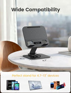 Lamicall Adjustable iPad Stand for Desk - [Ultra-Slim Foldable][360°Rotation] Tablet Stand with Heavy-Duty Base, Tablet Holder Gifts for 4.7-13" Devices, 2025 iPad Pro Air Mini, Kindle, iPhone 17 Pro - color: Black