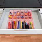 25 Pack Desk Drawer Organizer Set,Vanity and Desk Drawer Storage Bins,Clear Plastic Drawer Organizer Trays for Makeup,Office,Bathroom and Kitchen(pink)