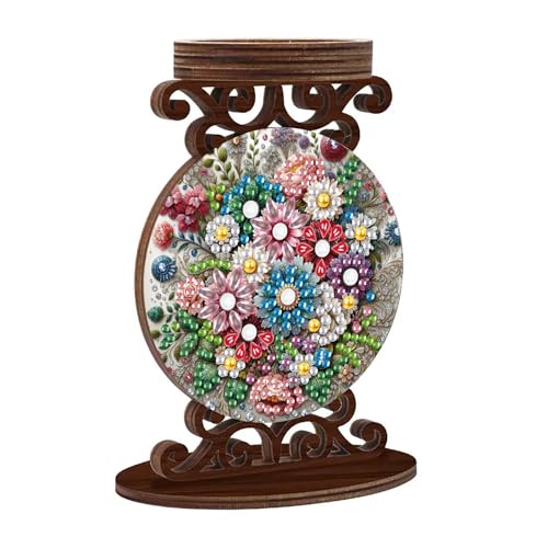 ARTopet DIY Diamond Art Painting Candlestick Holders Wooden Desk Candle Holder Ornament Double Sided Diamond Tabletop Ornaments for Home Decor-Flower - color: Flower