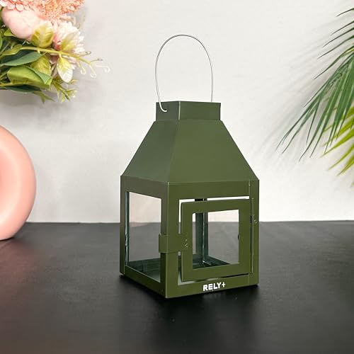 Rely+ Metal Lantern Candle Holder for Indoor & Outdoor Decor, Hanging Tealight Candle Holders for Wedding, Party, Decorations - Modern Home Decor, 5.5 Inch (Green Color) - color: Green