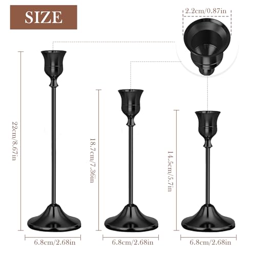 Black Candlestick Holders Set of 3, Weighted, Metal Taper Candle Stick Holders, Vintage Christmas Brass Home Decor for Table, Mantel, Room Decorations Housewarming Gift Black-3 - color: Black, size: Set of 3