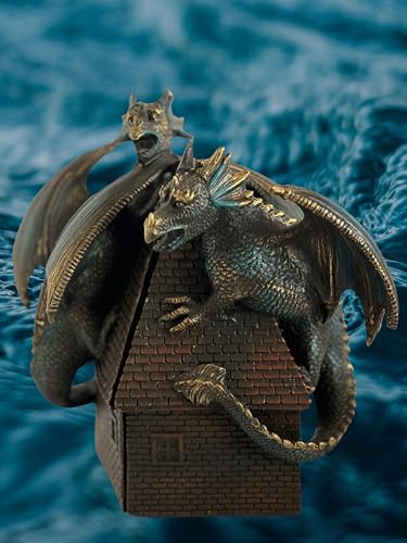 Bellaa 28670 Decorative Bookend Dragon Bookshelves Decor Heavy Duty Non Skid Vintage Antiques Classic European Medieval Aesthetic Winged Guardian Protect Prosper Peace