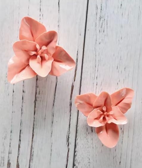 AMERRY 3D Wall Art Hanging Sculpture, Artificial Porcelain Flower Decor for Home Office (Orange Pink, Lily, 2.36") - color: Orange Pink,Lily,2.36"