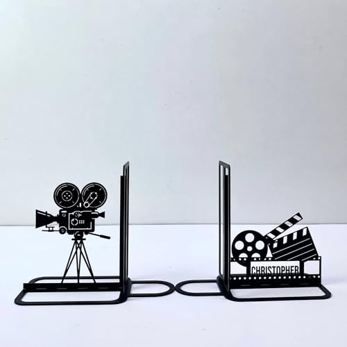 Custom Movie Bookends for Shelves Decorative, Cinema Book Shelf Holder, Movie Film Book Ends Metal Art, Book Stopper for Heavy Books, Bookends Hold Books for Home Office - color: Design 18