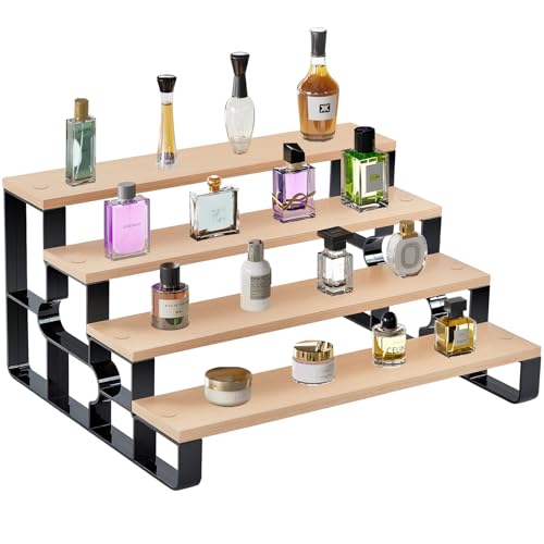 Perfume Organizer for Women,4 Tier Makeup Organizer for Bathroom Decor,Spice Rack for Kitchen,Cologne Stand, Bathroom Countertop Organizers,Display Shelf (Brown,Width=14") - color: Brown, size: 4 Tiers-width=14"