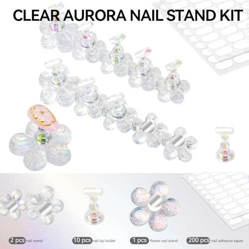 Nail Stand for Press On Fake Nails Painting Display Practice, Powerful Magnetic Nail Holder for Design, Flower Nail Stand with 200 PCS Double-Sided Tapes, Nail Tools for Home Salon - color: White Flower, size: Medium