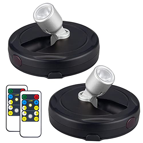 HAMVIDNE LED Spotlight, Battery Powered Picture Lights, Uplighting Indoor, Puck Lights with Remote, Stick Spot Light for Wall Display Dartboard Painting Artwork Accent-Silver - color: Black Silver, size: 2 Pack