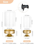 NUPTIO Candle Holders for Pillar Candles: Gold Large Holders with Hurricane Glass Sleeve for Outdoor - Brass Stands Set of 3 for Fireplace Table Centerpiece