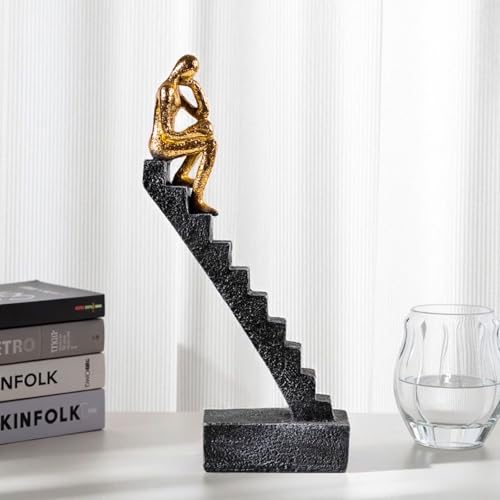 Thinker Statue Decor - Gold Home Office Desk -Bookshelf Decor, Abstract Resin Sculpture for Living Room -Bedroom Aesthetic Decor, 9.45" - color: ‌"single Gold"‌