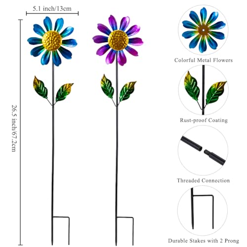 4 Pack Wind Spinner Outdoor,Waterproof Metal Flowers Windmill,Pinwheels for Yard and Garden, Flower Wind Sculpture & Spinner for Patio Lawn Decor - size: Sunflowers-4Pack