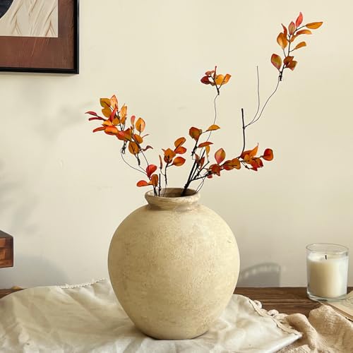 Rustic Ceramic Vase, 7.87 Inch Beige Farmhouse Flower Vases for Living Room & Bedroom Decor, Handmade Pottery Vase for Centerpieces, Decorative Vases for Shelf & Home Decor - color: Beige-