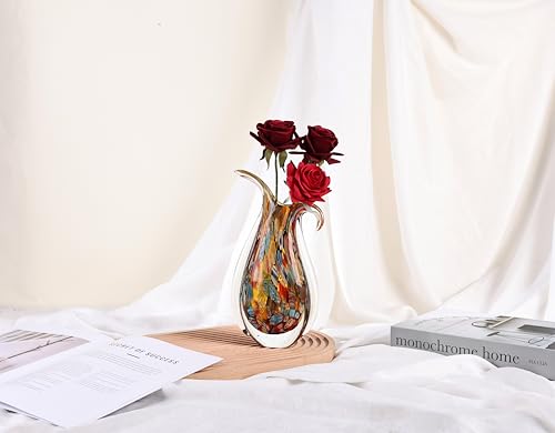 Blown Glass vase, Unique Murano Style Glass Art Deco vase for Living Room TV Stand, Table Setting, Office, Room and Desktop Decorations and Ornaments. - color: Color