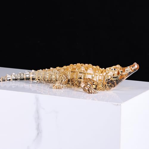 Acrylic Alligator Statue – Clear Crystal Glass Style Crocodile Figurine, Modern Luxury Art Collectible Sculpture for Living Room, Home and Office Table Decor & Housewarming Gift (Gold) - color: Gold