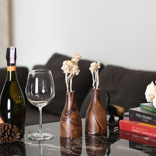 Aeravida Artistic Grain Pattern Natural Mango Tree Wood Flower Set of 2 Vase | Modern Farmhouse Home Décor | Kitchen Bedroom Living Room Home Decoration - size: 2PCS