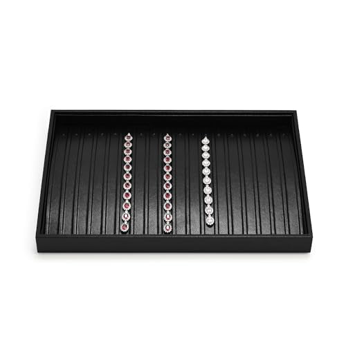 18 Slots PU Leather Necklace Tray Jewelry Tray Necklace Holder Organizer Jewelry Drawer Organizer (Black) - color: Black, size: 18 Slot