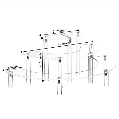 YestBuy Acrylic Risers Display Stand - 3 Tier Clear Step Display Riser- Half Moon Cupcake Dessert Stand for Display Or Collections (Acrylic Rods 1 Set) - color: Clear, size: 1 pack