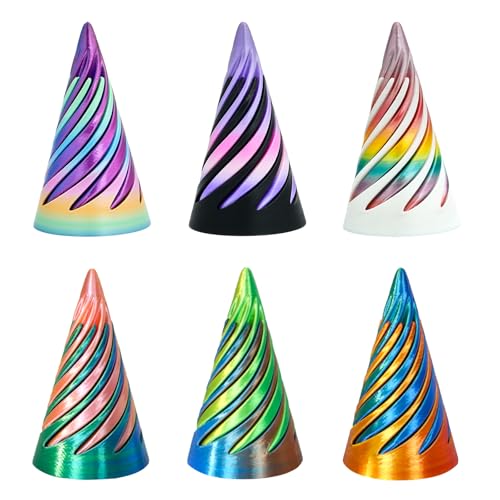 6PCS Impossible Cone,3D Printed Spiral Cone Fidget Toys,Impossible Pyramid Passthrough Sculpture,Stress Relieving Toys for Adults and Kids,Stocking Filler White Elephant Gifts (6 Colors) - color: 6 Colors