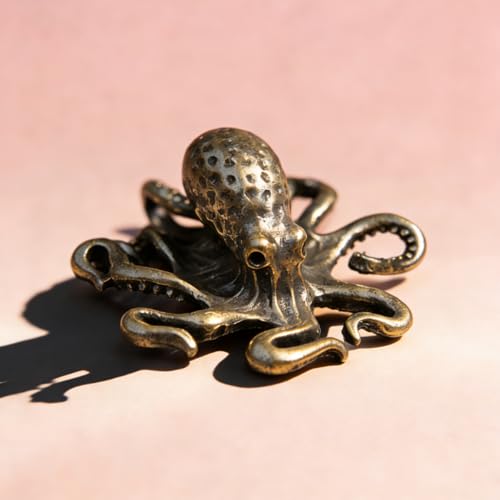 Vintage Mini Octopus Brass Figurine Cute 3D Aminal Statues for Home Office Table Desk Mantle Decor Tea Pet Decoration Funny Gifts for Women Men Friend (HTBJ3595) - color: Fdjlcs3595