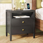 Huuger Black Nightstand Set of 2, Night Stand with Charger Station, Bedside Table with 2 Drawers, Bed Side Tables for Bedroom, Modern Nightstands, Metal Knobs, Painted Surface | with Charger Station, 2 Drawers, Bed Side Tables, for Bedroom, Metal Knobs, P