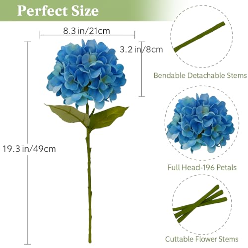 6pcs Artificial Hydrangea Flowers - Easy to Shape for Home Decor,Commercial Staging & DIY Crafts, Maintenance-Free Fake Flowers in Multiple Color Options, Flores Artificiales(Blue) - color: Blue