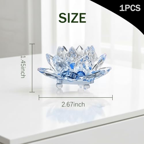 Lotus Flower Figurine,Crystal Lotus Decor Centerpiece,Feng Shui Home Decor for Office Desk Accent in 2.5 Inch - color: Blue