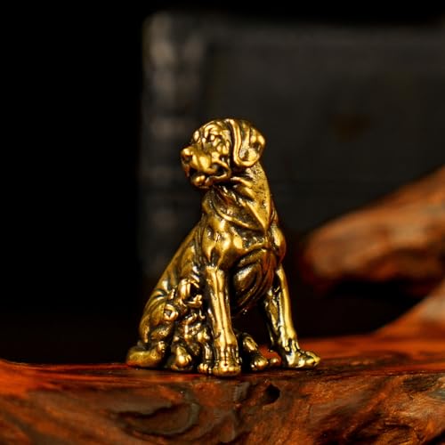 CHOVY 100% Solid Brass Mother Dog with Puppy Statue - Retro Animal Figurine, Handcrafted Desk Ornament, Vintage Collectible Art Piece, Home & Office Decor, for Dog Lovers 1.13 oz - style: Parent Child Dog