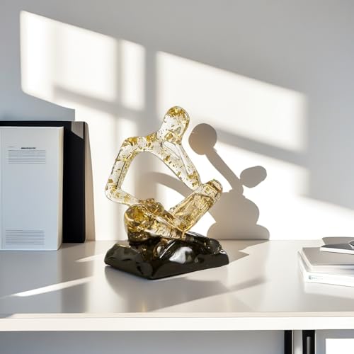 XINXUAN Resin Abstract Sculpture, Meditation & Reading Posture, Modern Home Decor Decor for Desk/Shelf, Art Statue (Think - Gold Foil Color) (Thinking - Gold foil Color) - color: Thinking - Gold Foil Color