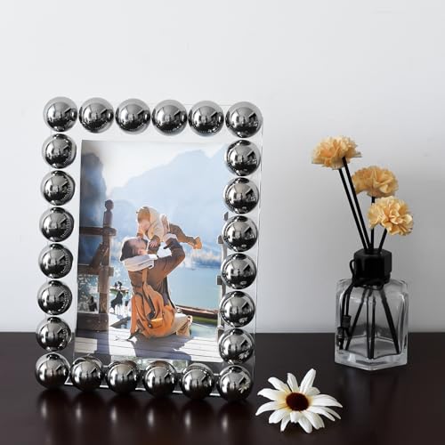 Crystal 5x7 Inch Picture Frame, Home Decor Ball Wedding Photo Frame Tabletop Display, Display Pictures 5''x 7'', Silver, Comes with Gift Box - color: Silver, size: 5x7 inch/L
